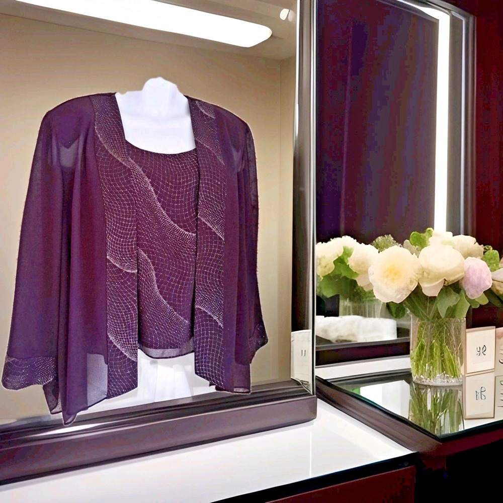 Drapers & Damons Two-Piece Set‎ 18 Dk Purple Sparkle Top/Matching Sheer Cardigan